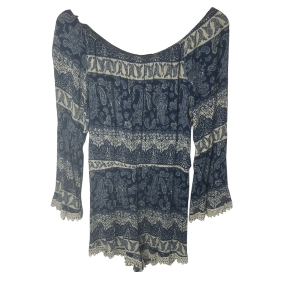 Wet Seal Blue and Cream Paisley Boho Romper XL
